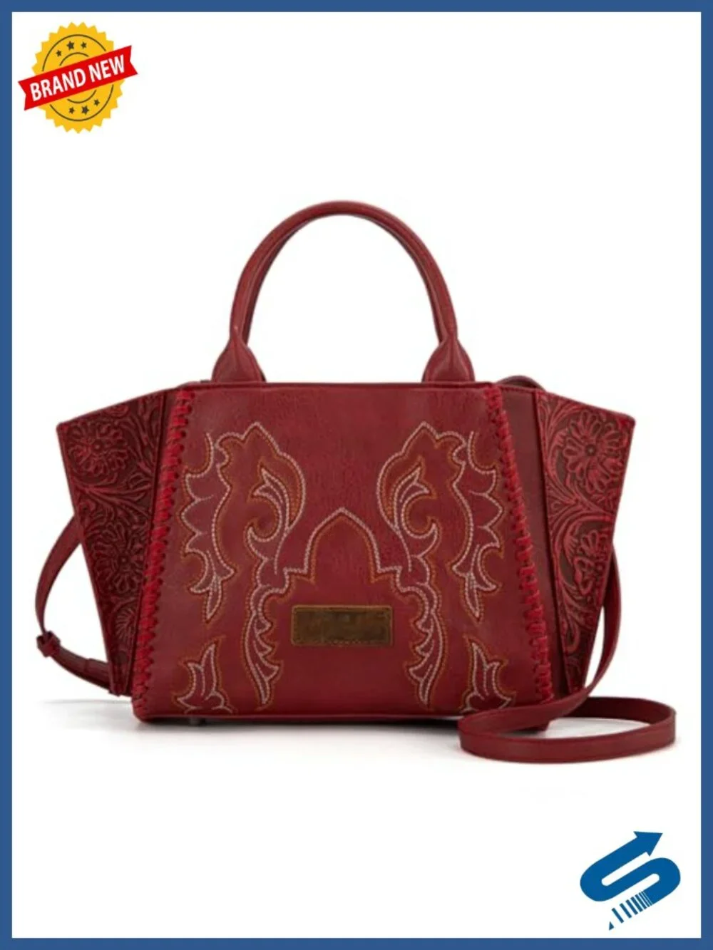 Wrangler Embroidered Tote Bag Faux Leather Top Handle Crossbody